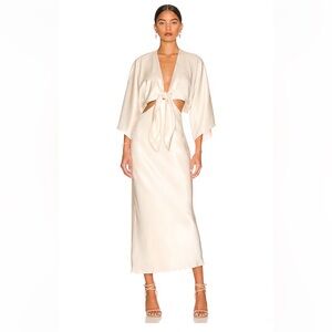 Shona Joy- La Lune Tie Front Bias Midi Dress in Cream